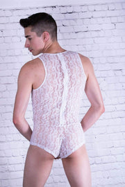 Malebasics Mob Singlet Lace Mens Bodysuit Dentelle Lace White MBL17 2 - SexyMenUnderwear.com