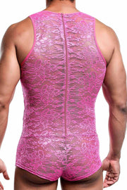 Malebasics Mob Singlet Lace Mens Sexy Bodysuit EroticWear Hot Pink MBL17 2 - SexyMenUnderwear.com
