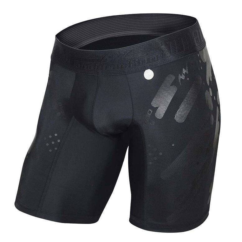 MAO Sport Long Boxer Shorts Gel Print Quick-Dry Black 7060 12 - SexyMenUnderwear.com
