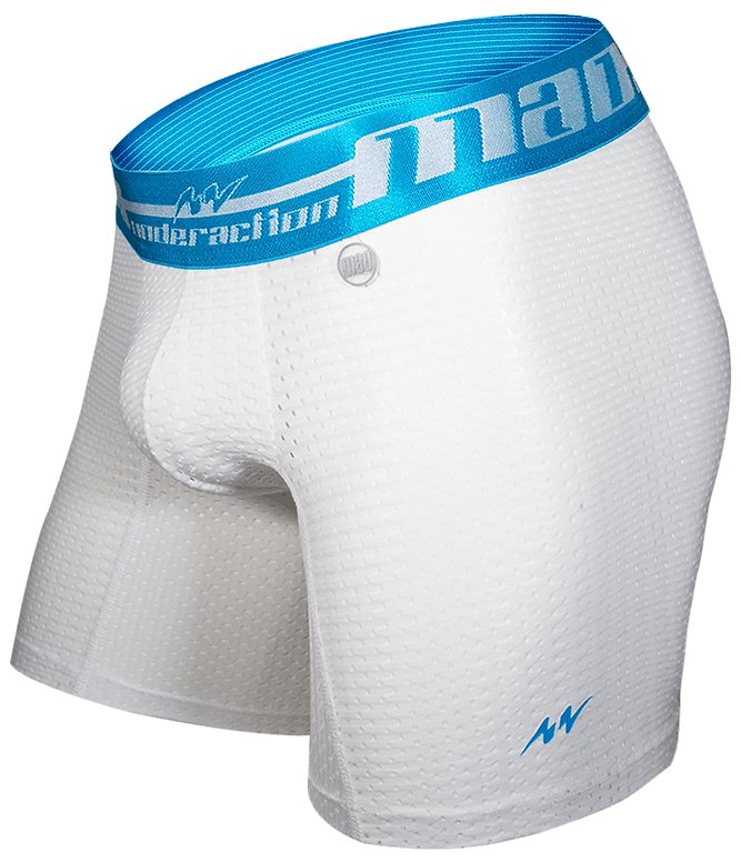 MAO Sports Boxer Soft Stretchy Perforated Microfiber Neon White Blue & Band 7034 6 - SexyMenUnderwear.com