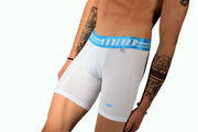 MAO Sports Boxer Soft Stretchy Perforated Microfiber Neon White Blue & Band 7034 6 - SexyMenUnderwear.com
