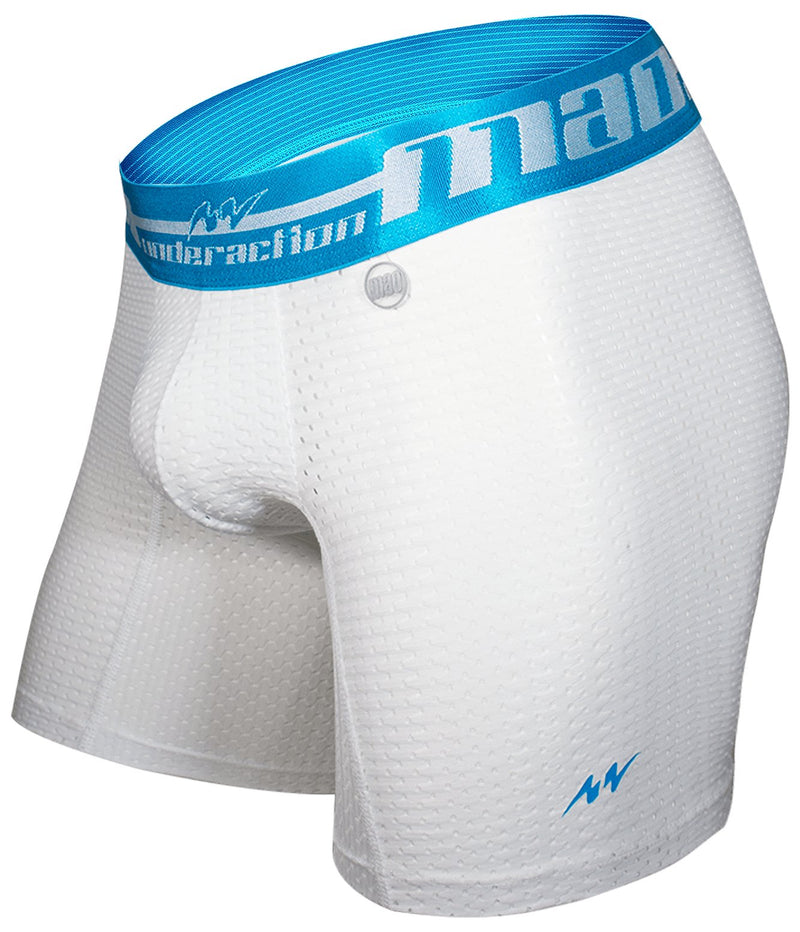MAO Sports Boxer Soft Stretchy Perforated Microfiber Neon White Blue & Band 7034 6 - SexyMenUnderwear.com