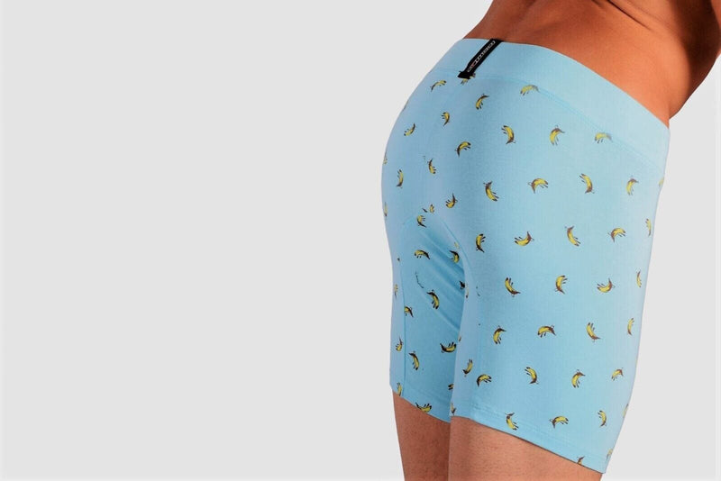 MAO Sports Casual Cotton Boxer Banana Print Soft & Stretchy Fabric Baby Blue - SexyMenUnderwear.com