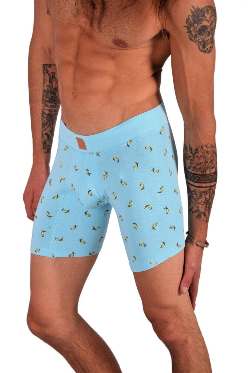 MAO Sports Casual Cotton Boxer Banana Print Soft & Stretchy Fabric Baby Blue - SexyMenUnderwear.com