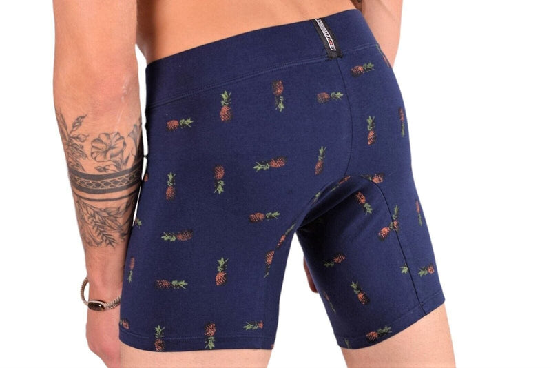 MAO Sports Casual Cotton Boxer Pineapple Print Super Soft Stretchy Fabric Navy - SexyMenUnderwear.com