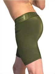 MAO USA Boxer Sport Compression Shorts Mid-Cut Microfibre Army Green 7062 10 - SexyMenUnderwear.com
