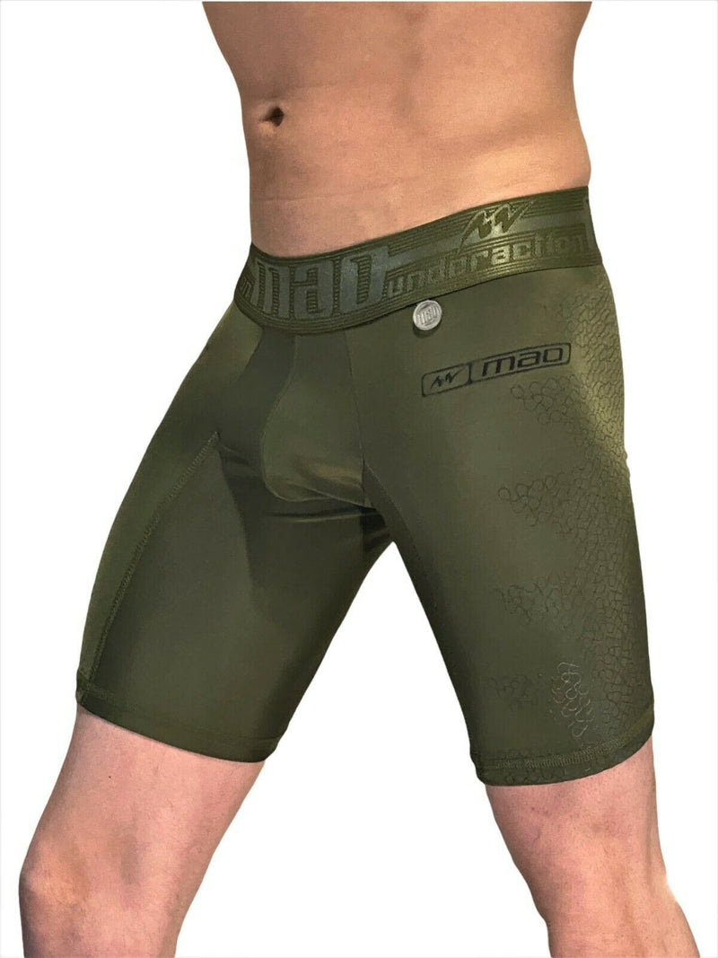 MAO USA Boxer Sport Compression Shorts Mid-Cut Microfibre Army Green 7062 10 - SexyMenUnderwear.com