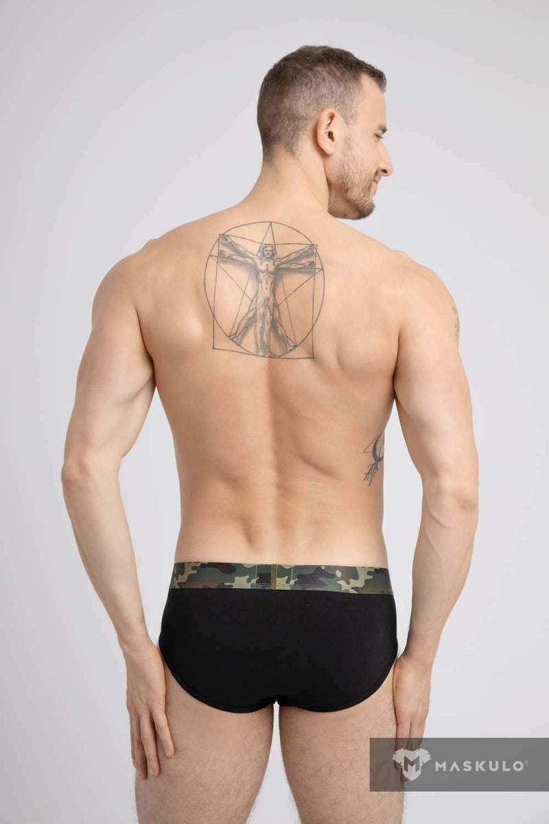 MASKULO Brief Soft Silky Elastic Band Military Cotton Briefs Black BR160-90 24 - SexyMenUnderwear.com