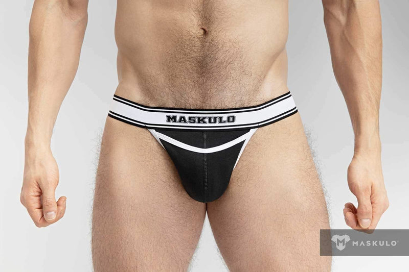 MASKULO College Cotton Jockstraps Two Pockets Codpiece Black Jock JS161-90 28 - SexyMenUnderwear.com