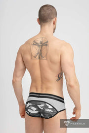 MASKULO Military Brief With Inner Lifter Strap C-Ring Removable Gray BR163-93 30 - SexyMenUnderwear.com