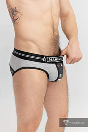 MASKULO Military Brief With Inner Lifter Strap C-Ring Removable Gray BR163-93 30 - SexyMenUnderwear.com