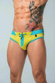 MASKULO Swim-Brief BeGuard Adjustable Swimwear SHARK Glow Yellow SW0806-31 32 - SexyMenUnderwear.com