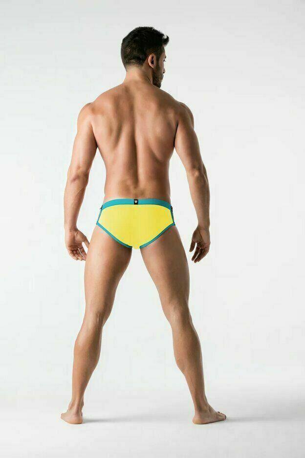 MASKULO Swim-Brief BeGuard Adjustable Swimwear SHARK Glow Yellow SW0806-31 32 - SexyMenUnderwear.com