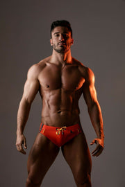 MASKULO Swim-Brief Drawstrings Swimwear Adjustable Quick Dry Carrot SW0804-17 33 - SexyMenUnderwear.com