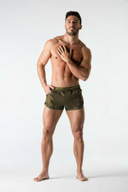 MASKULO Swim-Short BeGuard 3-Pockets Swimwear Foil Piping Olive SW0801-92 33 - SexyMenUnderwear.com