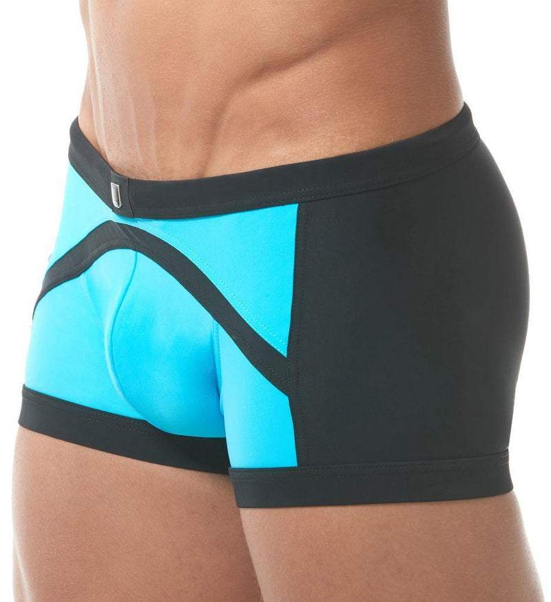 MEDIUM Gregg Homme Swim-Short Sea Reef Square Leg Swim Trunk Aqua 151305 138 - SexyMenUnderwear.com
