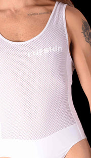 Medium RUFSKIN Briefs-Bodysuit Perforated Sweat-Wicking Singlet White 83 - SexyMenUnderwear.com