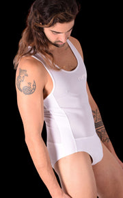 Medium RUFSKIN Briefs-Bodysuit Perforated Sweat-Wicking Singlet White 83 - SexyMenUnderwear.com