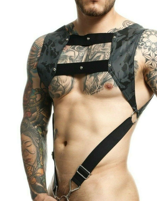 MOB DNGEON Harness Leather-Look CropTop With C-Ring Harness Midnight DMBL08 7