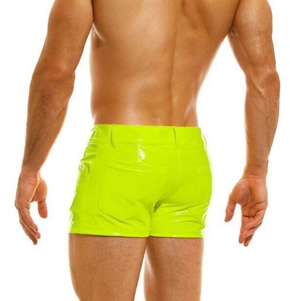 Modus Vivendi 5-Pocket Short Viral Vinyl Glossy Shiny Neon Yellow 08062 33 - SexyMenUnderwear.com