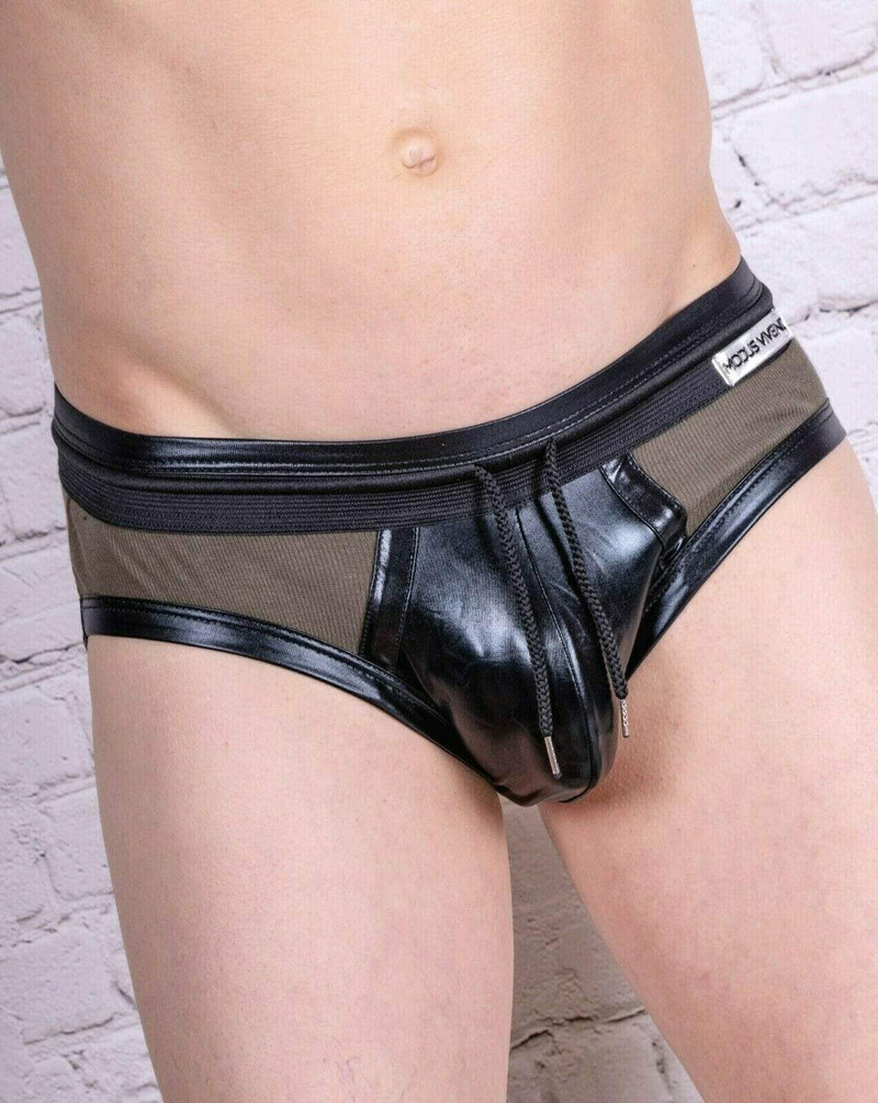 Modus Vivendi Brief Military Leather-Look Briefs Army Khaki 08511 24 - SexyMenUnderwear.com
