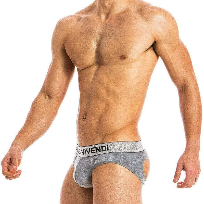 Modus Vivendi Brief X-Lux Bottomless Velvet jock BackLess Grey 19812 47 - SexyMenUnderwear.com