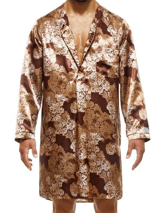 Modus Vivendi Floral Lace Caftan Abstract Satin-Look V-Neck Loungewear AA2253 - SexyMenUnderwear.com