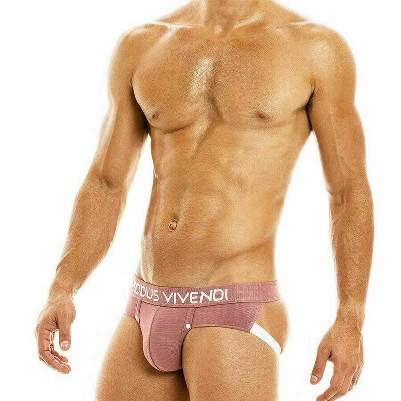 Modus Vivendi Jeans Jockstrap Denim Inspired Press Studs Dusty Pink 05011 37 - SexyMenUnderwear.com
