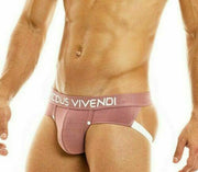 Modus Vivendi Jeans Jockstrap Denim Inspired Press Studs Dusty Pink 05011 37 - SexyMenUnderwear.com
