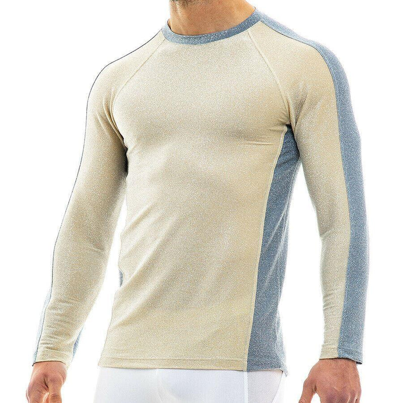 Modus Vivendi Long Sleeves Shirt GLAM SPARKLE Lurex Yarms Gold-Blue 10051 35 - SexyMenUnderwear.com