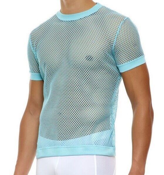 Modus Vivendi Mesh T-Shirt C-Through Muscle Fit Light Blue Shirt 08033 - SexyMenUnderwear.com