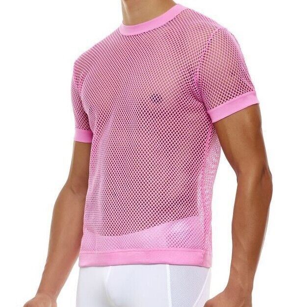 Modus Vivendi Mesh T-Shirt C-Through Muscle Fit Neon Pink Shirt 08033 - SexyMenUnderwear.com