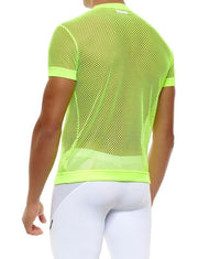 Modus Vivendi Mesh T-Shirt C-Through Muscle Fit Neon Yellow Shirt 08033 - SexyMenUnderwear.com