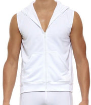 MODUS VIVENDI Sleeveless Hoodie Diagonal Poly Tricot Tank Jacket White 10351 81 - SexyMenUnderwear.com