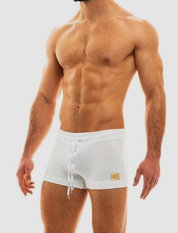 Modus Vivendi Smooth Knit Short Off White With Narrow Drawstrings 09022 36 - SexyMenUnderwear.com