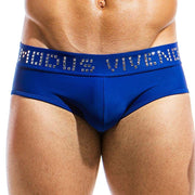 Modus Vivendi Swim-Briefs With Shiny Metallic Cubic Waistband Blue BS1811 2A - SexyMenUnderwear.com