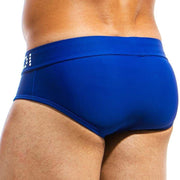 Modus Vivendi Swim-Briefs With Shiny Metallic Cubic Waistband Blue BS1811 2A - SexyMenUnderwear.com