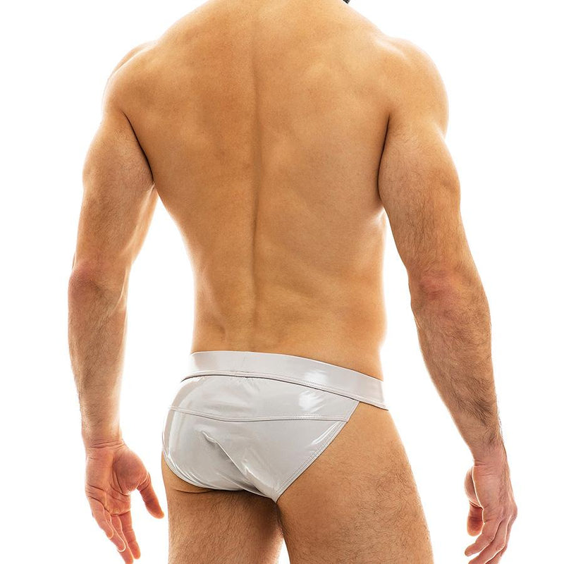 Modus Vivendi Tanga Brief Viral Vinyl Glossy Shiny Lavish Taupe Gray 08012 52 - SexyMenUnderwear.com