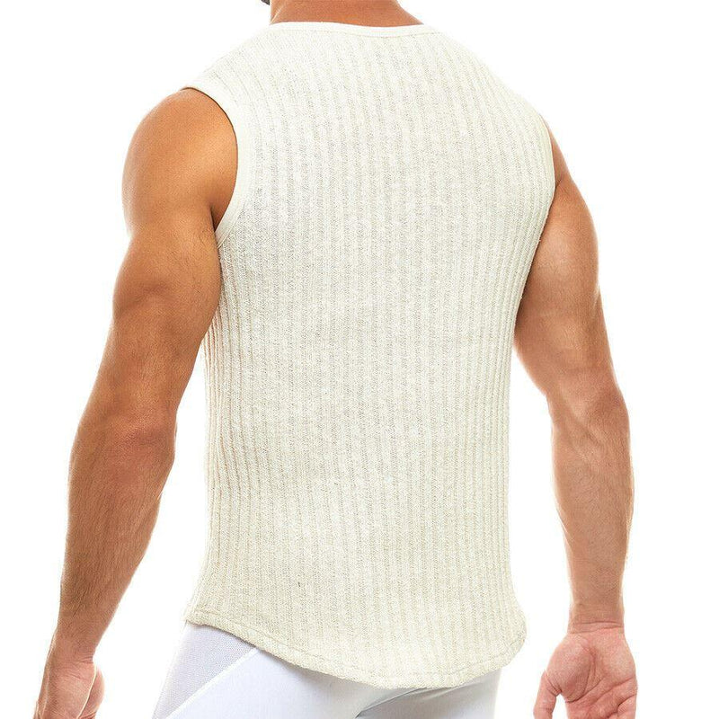 Modus Vivendi Tanktop Knitted Sleeveless Retro Cozy Ivory Tank 07141 44 - SexyMenUnderwear.com