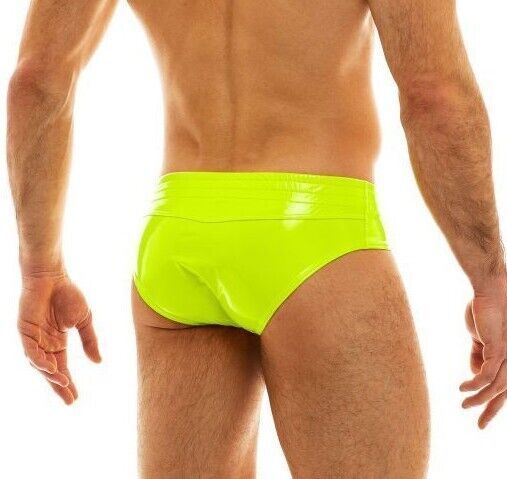 MODUS VIVENDI Vinyl Briefs Covered Waistband Neon Yellow 08015 - SexyMenUnderwear.com