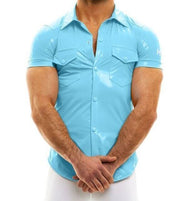 MODUS VIVENDI Viral Vinyl Shirt With Press Stud Buttons Shirts Light Blue 08041 - SexyMenUnderwear.com