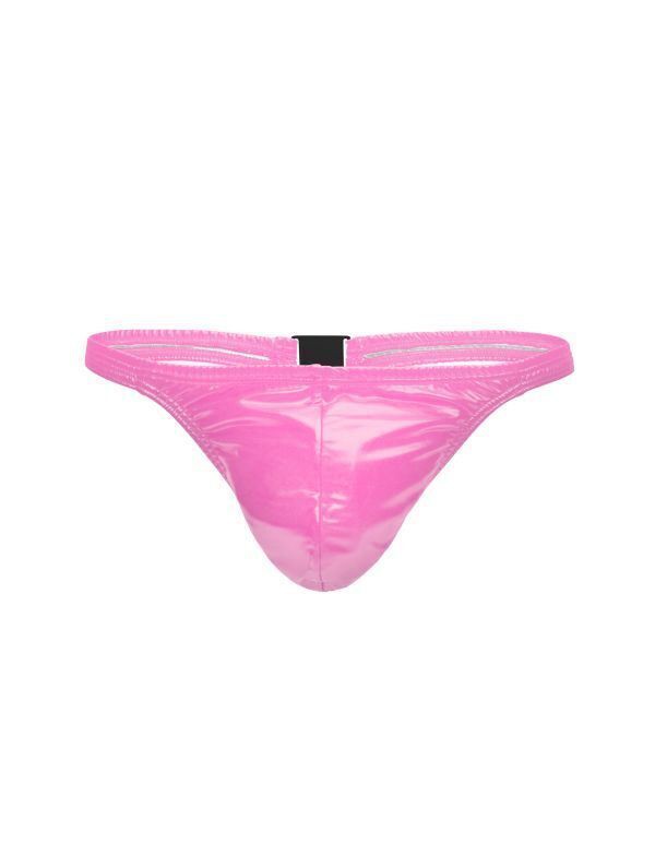 MODUS VIVENDI Viral Vinyl Thongs With Roomy Pouch Shiny Neon Pink 08016 - SexyMenUnderwear.com