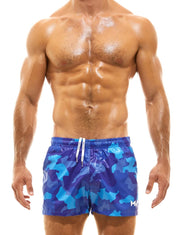 Modus Vivendi Woven Swim Shorts Full-Lining Chino Pockets Camo Blue GS2132 77 - SexyMenUnderwear.com