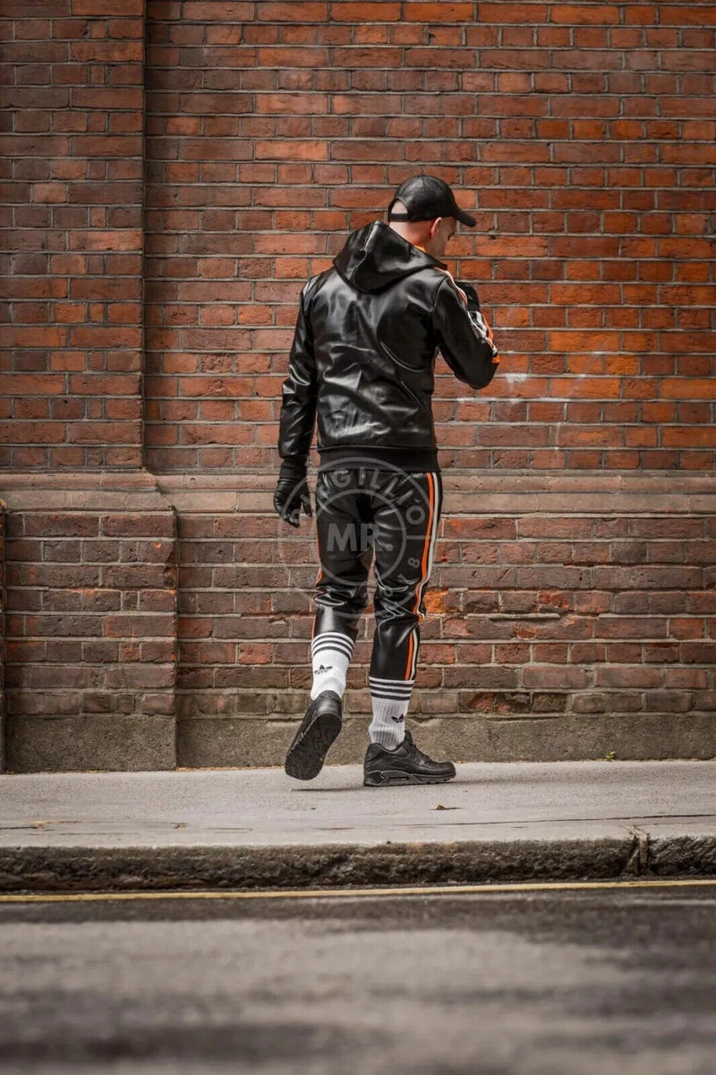 MR. RIEGILLIO Low-Waist Vegan Leather Tracksuit Pants Drawstring Orange Stripes - SexyMenUnderwear.com