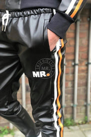 MR. RIEGILLIO Low-Waist Vegan Leather Tracksuit Pants Drawstring Orange Stripes - SexyMenUnderwear.com
