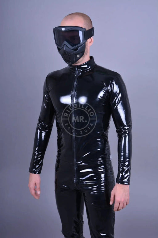 MR. RIEGILLIO PVC Bodysuit All Around 3-Zipper Singlet in Shiny Black - SexyMenUnderwear.com