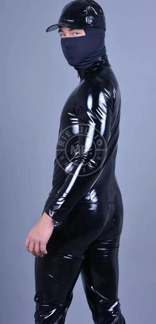 MR. RIEGILLIO PVC Bodysuit All Around 3-Zipper Singlet in Shiny Black - SexyMenUnderwear.com