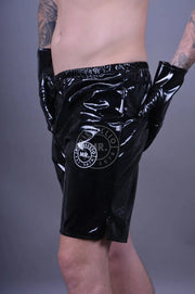 MR. RIEGILLIO Shiny PVC Long Short With Full Zipper Black - SexyMenUnderwear.com