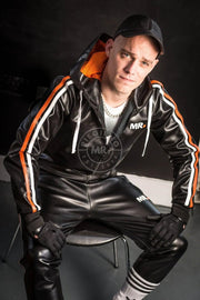 MR. RIEGILLIO Vegan Leather Tracksuit Jacket hoodies Black & Orange Stripes - SexyMenUnderwear.com