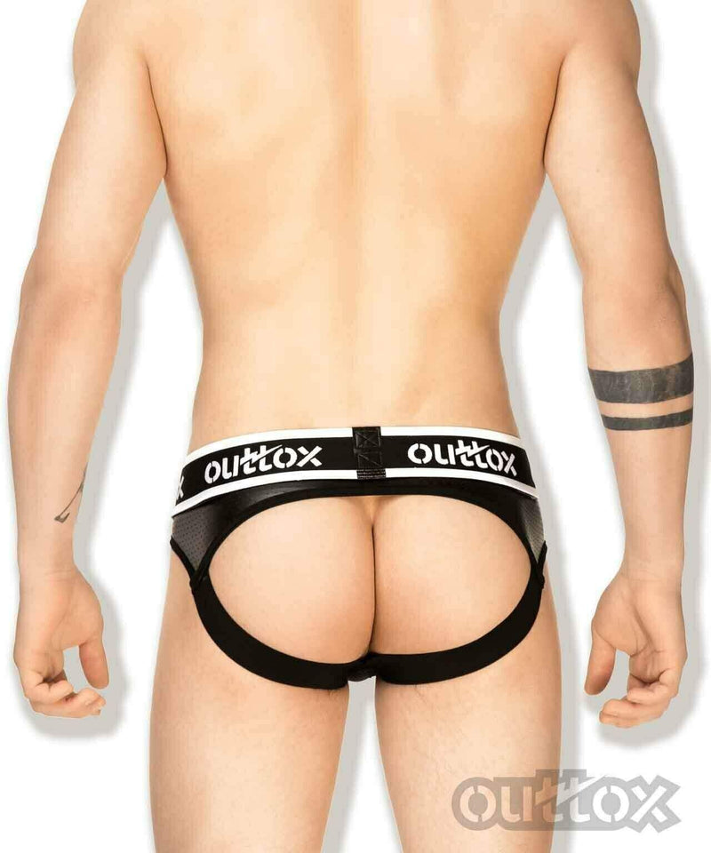 Outtox By Maskulo Jockstrap Combo Perforated Leatherette Black BR140-90 11 - SexyMenUnderwear.com